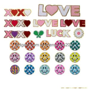 Sewing Notions Tools Letters Iron Ones Xoxo Love Heart Chenillees With Glitter Sew On Embroidered Applique Repair Diy Craft Projec Dh4Jl