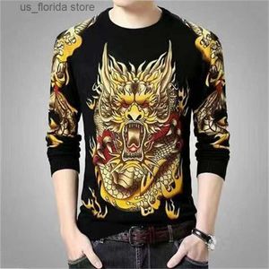 T-shirt da uomo Mens Dragon Tiger T Shirt Casual 3D stampato Long Slve Magic Animal Graphic Top Ts High Strt Pattern Tops Uomo Hip Hop T Y240321