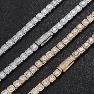 Luxury Fashion 7mm 18-24 tum Gold Plated Bling CZ Tennis Necklace 7/8inch Armband Links for Men Women Hip Hop Jewerly Gift