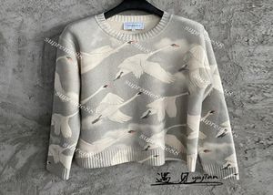 a Pullover Sweaters Crane Print Loose Warm Wool Crew Neck Knit Pullover for Men and Women Sweater2793413