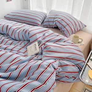 Nordic Sling Bed 150 Bettwäsche-Sets Streifen Bettbezug-Set Quilt Sheet Queen Size INS Blogger Comforter 240306