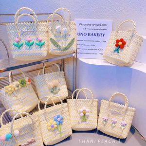 HD4396 Cream Sweet Girl Yellow Hook Woven Flower Handbag Collection Pure Desire Gentle Wind Chime Orchid Carrying Bag 240315