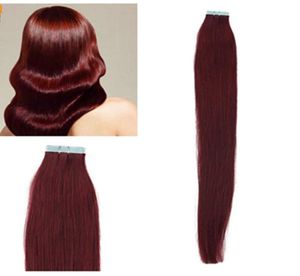 Whole 14Quot 24Quot 100 Human Pu Emy Tape Skin Hair Extensions 25GPCS 40PCS100GSET COLOR 99J BURGUNDY DHL 1296058