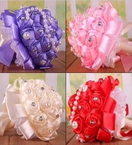 Wedding Bouquets Pearls Handmade Flowers Artificial Bridesmaid Bouquet Sweet 15 Quinceanera Bouquets Silk Ribbons Lace Holding Flo6056359
