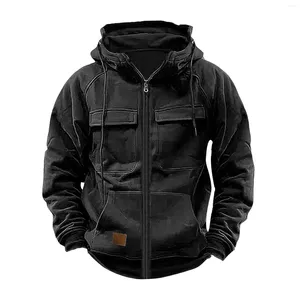 Herrtröjor casual löst fit hoodie dragstring stor ficka zip up fasta färg tröjor tröjor