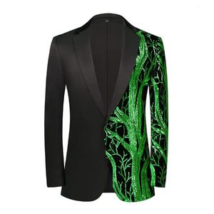 Abiti da uomo Paillettes verdi Abiti da festa da uomo Giacche da completo Giacca da pranzo elegante Giacca da matrimonio Smoking da ballo Blazer da uomo con un bottone