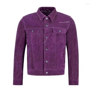 Мужские куртки, рубашка из натуральной замши, фиолетовая куртка-дальнобойщик на пуговицах спереди