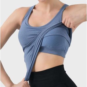 L-10 Canottiere da yoga da donna con retro scollato e top con reggiseno imbottito a coste, camicia sportiva, abbigliamento da palestra, intimo da donna, gilet fitness da corsa 172 156