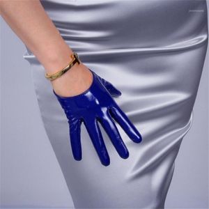 Women'S Patent Leather Gloves Ultra Short PU Simulation Leather Bright Mirror Bright Blue Deep Blue 13cm BL011331D