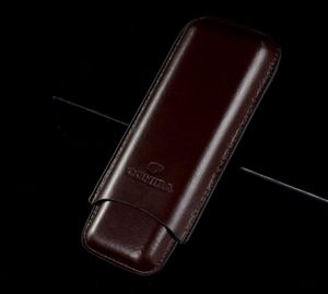 Brun färg och svart färgläderhållare 2 Tube Travel Cigar Case Humidor för rökning4109560