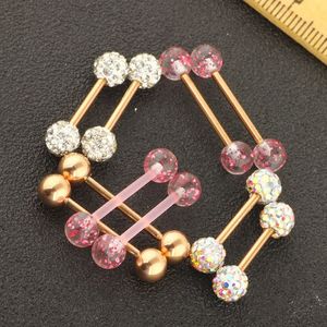 10 pz / pacco gioielli penetranti anello per capezzolo bilanciere industriale piercing alla lingua sfera di cristallo naso orecchio stud capezzolo piercing al labbro corpo Jew324L