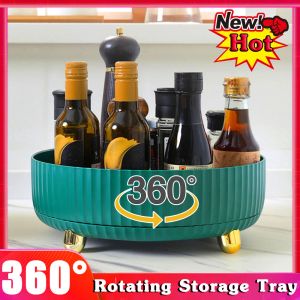 Album Ny 360 Rotating Tray Kitchen Storage Containers för krydd Jar Snack Food Tray Badrum förvaringslåda Non Slip Cosmetics Organizer