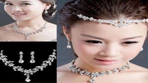 2020 Auf Lager Kristall Brautschmuck Set Tropfen vergoldete Halskette Ohrringe Hochzeitsschmuck Sets für Braut Brautjungfern Frauen Braut Acc5126199