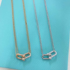 Designer Year New 925 Sterling Silver Tiffay and Co Yang Ying Baby Same Double Ring Necklace Horseshoe Buckle Belt Diamond High Edition Mijin Plating