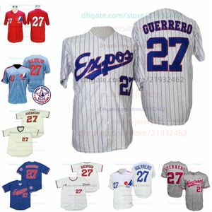 Джерси Montreal Expos 27, нашивка Зала славы Владимира Герреро, 2000 г., синий, красный, сетчатый, серый, белый, на пуговицах, пуловер в тонкую полоску для фанатов