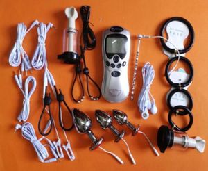 BDSM Electric Shock Therapy Kit Bondage Gear Nipple Clips Penis Anal Vaginal Plug Gloves Cock Penis Ring Sex Toys62025477391527