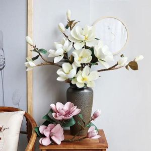 Dekorativa blommor 4 huvuden magnolia blommor gren verklig beröring handgjorda konstgjorda flexibla stora alla hjärtans dag födelsedagspresenter