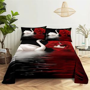 Flower Queen Sheet Set White Swan Girl Ladys Room Bedding Set Bed Sheets and Pillowcases Bedding Flat Sheet Bed Sheet Set 240311