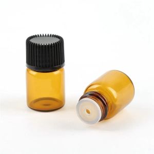 1 ml 2 ml 3 ml 5 ml leere Dram-Glasflasche für ätherische Öle, dünne kleine bernsteinfarbene Parfümfläschchen, Mini-Kunststoff-Nachfüllflaschen, Medizinglas-Öffnung ZZ