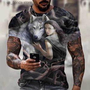 T-shirt T-shirt 3D Wolf 3D dla mężczyzn Summer duży krótki bluzki Pullover 2023 Strtwear Men Mens Cool Ubrania