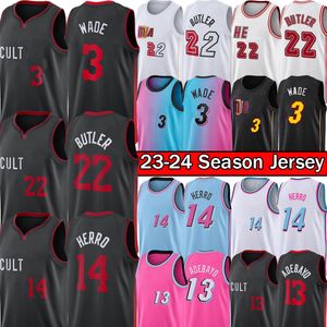 Miamis, Jimmy Butler Dwyane Wade Basketbol Formaları Tyler Herro Bam Adebayo Jersey Erkekler 20223-24 Şehir Gençlik Çocuk Pembe Beyaz T-Shirt