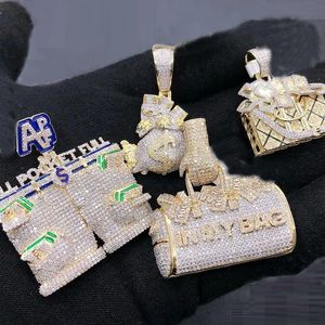 Hiphop Men Jewelryフルマイクロ舗装5Aキュービックジルコニアエナメルダラーマネーオールポケットペンダントネックレス240311