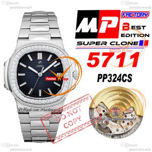 5711/1A CAL A324SC Automatische Herrenuhr MPF Diamanten Lünette Blaue Textur Zifferblatt Strichmarkierungen Edelstahlarmband Super Edition Reloj Hombre Puretimewatch PTPP