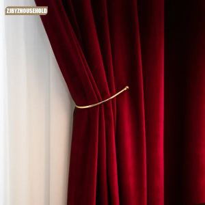 Curtains Custom Blackout Velvet Light Curtains for Living Dining Room Bedroom Luxury Postmodern Nordic Wine Red Curtain Cloth Blackout