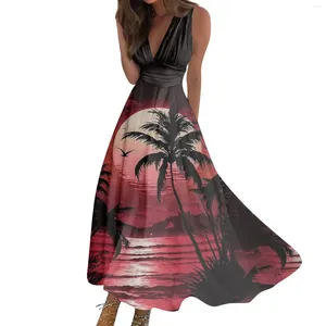 Casual Dresses Women's Long Dress Swing A Line Floral Fashion Streetwear Outdoor Hawaii Print Sleeveless V Neck