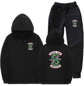 Streetwear Fleece Riverdale Hoodie And pants autumn winter Hoodie Sweatshirt Men Women South Side Serpents Sweatpants Suit X06105509576