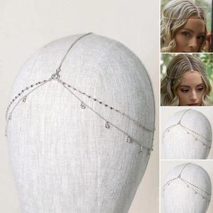Hårklipp eleganta smycken Boho -stil Rhinestone huvudkedja för brudtillbehör dubbelskikts panna