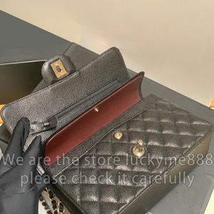 12A Specchio di qualità Designer Borsa classica a doppia patta Piccola 23 cm Borse da donna trapuntate in vera pelle Borse di lusso Borsa in pelle di agnello caviale Borsa a tracolla nera con catena