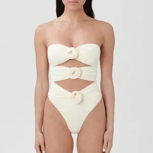 Women Swimodwear 2024 Jednoczęściowy stały kolor stroju kąpielowego 3D Kwiat wyjątkowy pojedyncze bikini kobiety puste plecy plaża seksowna patchwork luksus 3ovs