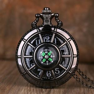 Pocket Watches Compass Fashion Design Vintage Hollow Skeleton Watch Black Starry Round Dial Antique Pendant Clock Gifts Men Women264i