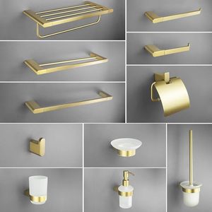 Badezimmerzubehör aus gebürstetem Gold, Handtuchhalter, Papierhalter, Toilettenbürste, Handtuchhalter, Regal, Seifenschale, Becher, Edelstahl-Hardware 240312