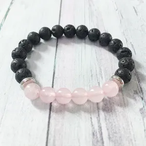 SN1061 Vendita calda Quarzo rosa Lava Yoga Bracciale Cristalli curativi Polso Mala Perline Chakra Gioielli Pietra naturale Bracciale Yoga donna