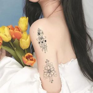Svart stor ormblomma falsk tatuering klistermärke för kvinnor dot ros pion tillfälliga tatueringar vattenöverföring tatoos 240311