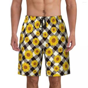 Pantaloncini da uomo Estate Palestra Uomo Girasole Scacchiera Sport Pantaloni corti a quadri scozzesi in bianco e nero Y2K Costume da bagno comodo e divertente