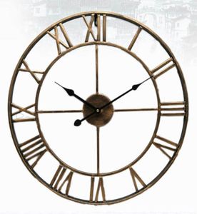 Nordic Roman Numeral Metal Wall Clocks Retro Hollow Iron Round Art Black Gold Large Outdoor Garden Clock Home Decoration 4047CM Y7813329