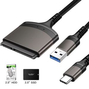 USB 3.0 Typ C till SATA -kabelanslutningar upp till 6 Gbps för 2,5 tum extern HDD SSD -hårddisk SATA 7+15/22 PIN SATA Cables 23cm