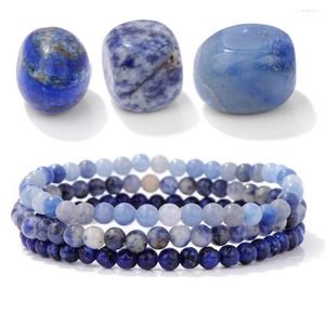 Set di 3 fili di lapislazzuli con pietra naturale avventurina blu, sodalite, quarzi, 4 mm, perline, bracciale, per donna uomo