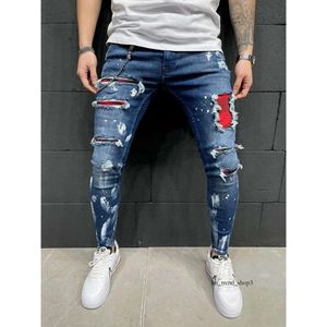 Mężczyźni Slim-Fit Rise Męskie dżinsy Paintowane moda Patch żebrakowe spodnie jumbo męskie ołówek hip hop kropla 892