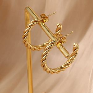 Twisted Hoop örhängen för kvinnor trend 14k gult guld c form örhängen tillbehör minimalistisk mode smycken tarnish gratis