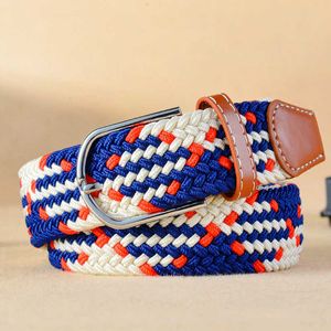 Nätverkskvinnor Canvas Belt Men's Elastic Belt Leisure Elastic Knitting Pin Buckle Belt 240315