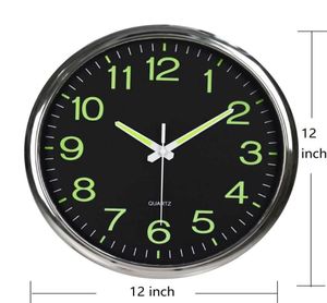 12inch Modern Luminous Large Quartz Wall Clock Glow In The Dark Bedroom Office H09224956730