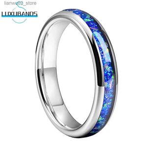 Wedding Rings 4mm Womens Jewelry Tungsten Carbide Blue Galaxy Series Opal Set Polished Finish Engagement Dome Band Mens Accessories Gift Q240315