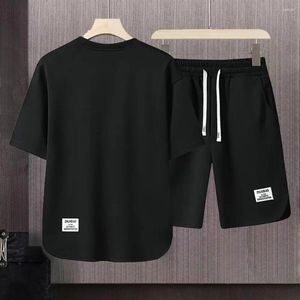 Conjuntos ativos moda coreana masculina conjunto de duas peças verão manga curta camiseta e shorts soltos masculino casual retro o-pescoço topo