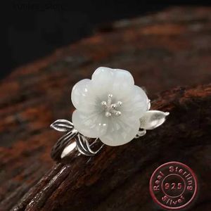 حلقات الكتلة Amxiu 925 Sterling Silver Fild Rings Open Open Flower Ring Natural Flower Ring Women of Wedding Rings Accessories Bijoux L240315