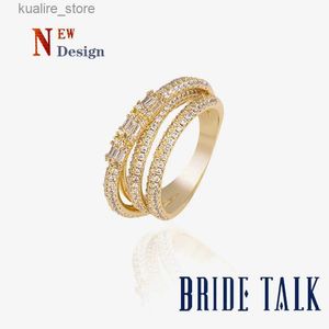 Pierścienie klastra Talk Talk podwójna linia cyrkon prosta cyrkon Trapezoidowy pierścień dla kobiet biżuteria aneis aneis prezent L240315