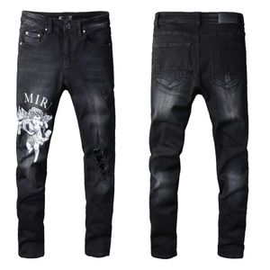 Designer jeans herrar byxor high street bokstav ängel mönster denim casual byxor mikro elastisk bomull ungdom svart tight jeans rock väckelse jeans